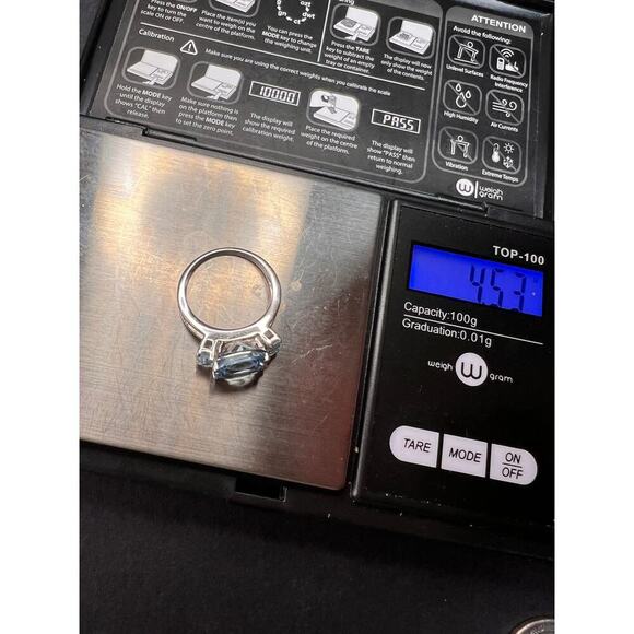 Vintage sky and Swiss blue topaz sterling silver ring size 7 - Picture 15 of 15